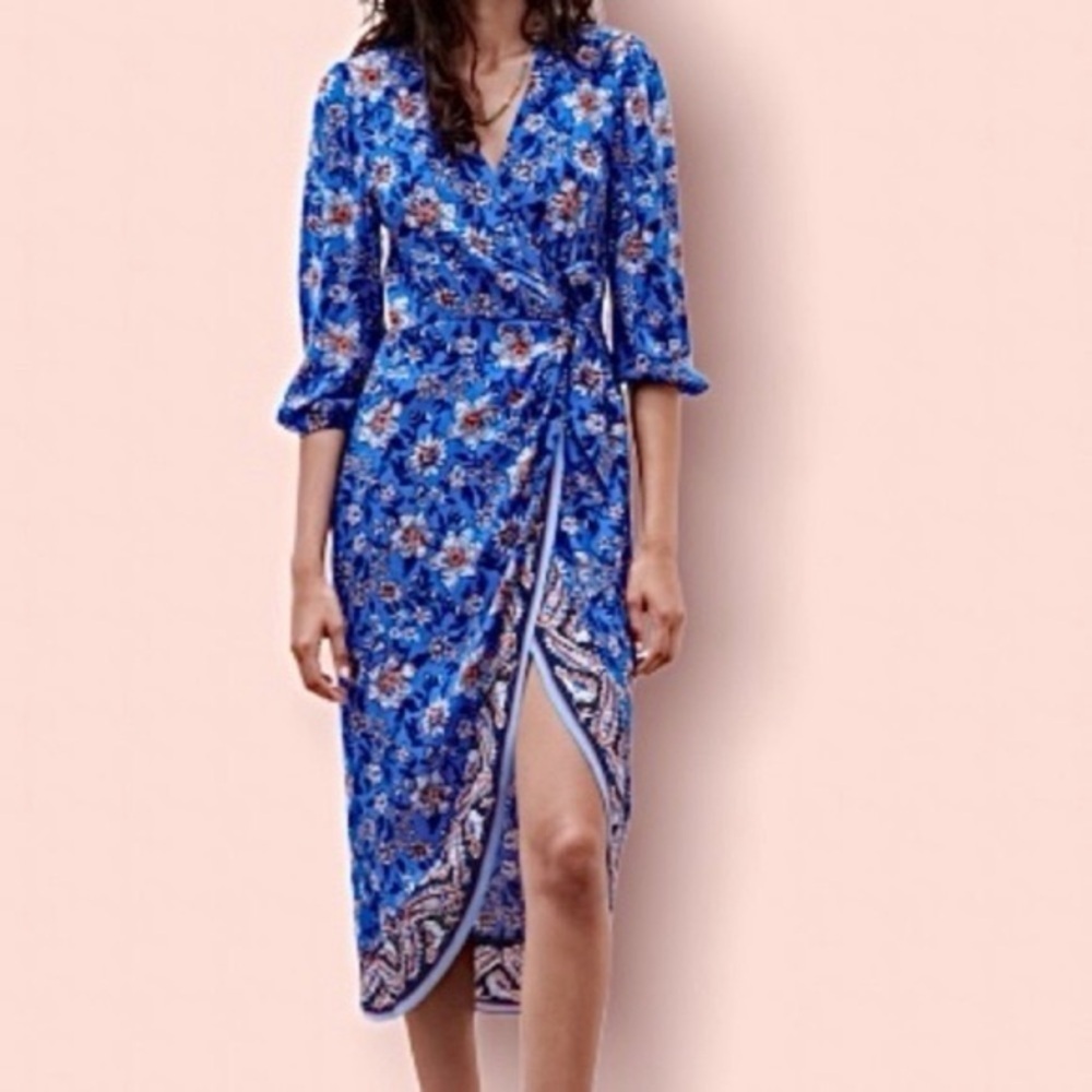 Zara Floral Blue Wrap Dress,Size Small